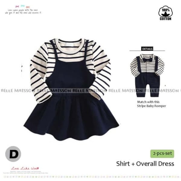 Baju Setelan Anak Bayi Perempuan Dress Overall Stripe Hitam Putih