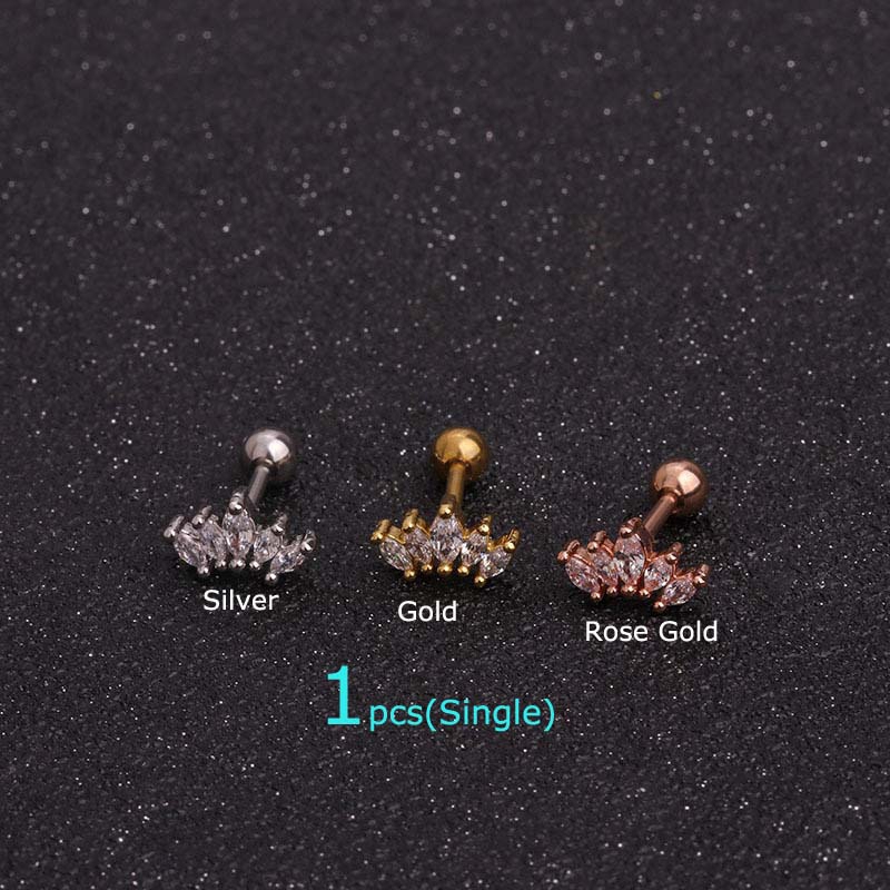 1pcs Crown Shape Cartilage Earrings Daith Tragus Piercing 6mm Length