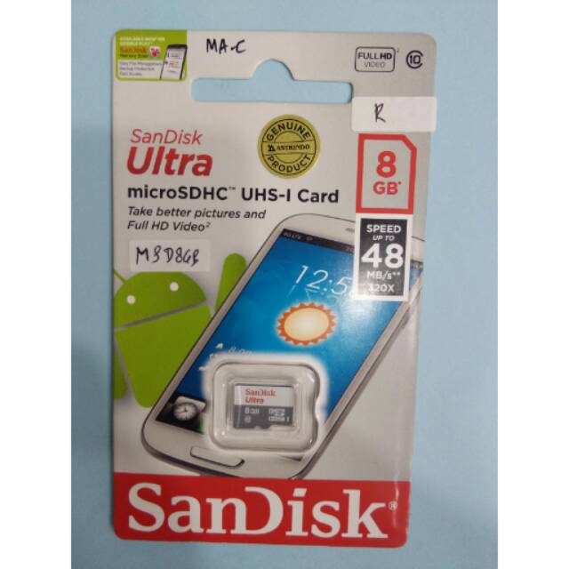 Memory Micro SD Sandisk 8GB Class 10