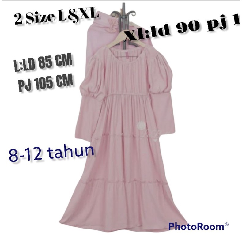 gamis sofia kids.bahan shakila  8-12 tahun fre hijab