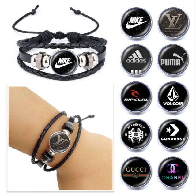 Gelang Custom Gambar Logo Brand Organisasi Komunitas Perusahaan Kulit Kepang Multilayer