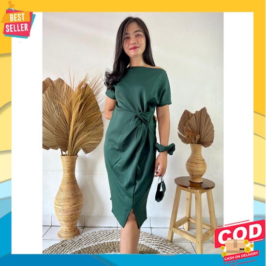 (Cod) Midi Dress Wanita Davhia Midi Bahan Crinkle Import Warna Putih K Alika Dress Scuba Premium Imp