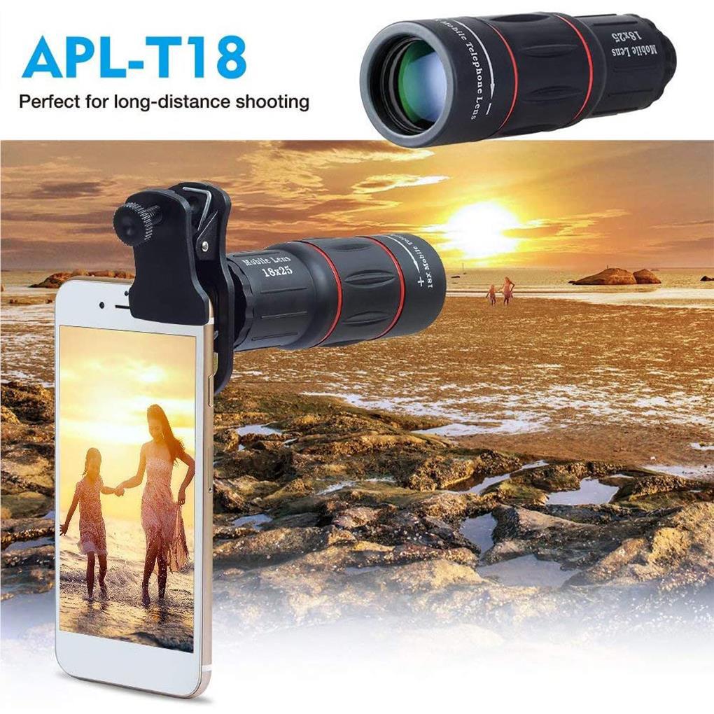 Apexel lensa Teleskop Monokuler Optik zoom 18X HD Dengan Klip Untuk iPhone