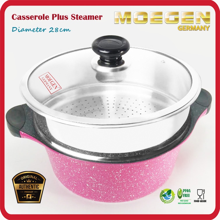 Moegen Germany Casserole 28cm Granite Plus Steamer / Kukusan Tinggi