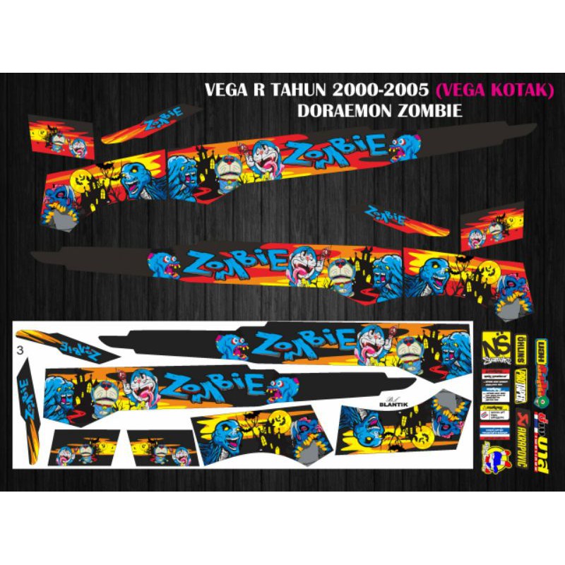 STIKER STRIPING DECAL VARIASI VEGA R 2000-2005 DORAEMON ZOMBIE