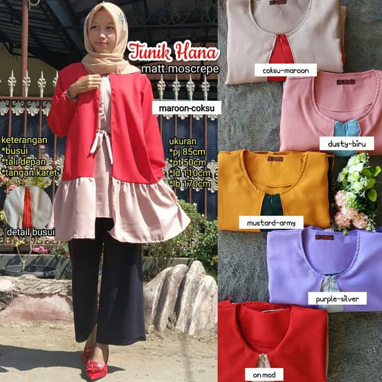 sabyan tunik dua warna/tunik sabyan moscrepe tali dalam/tunik sabyan mostcrepe dua warna