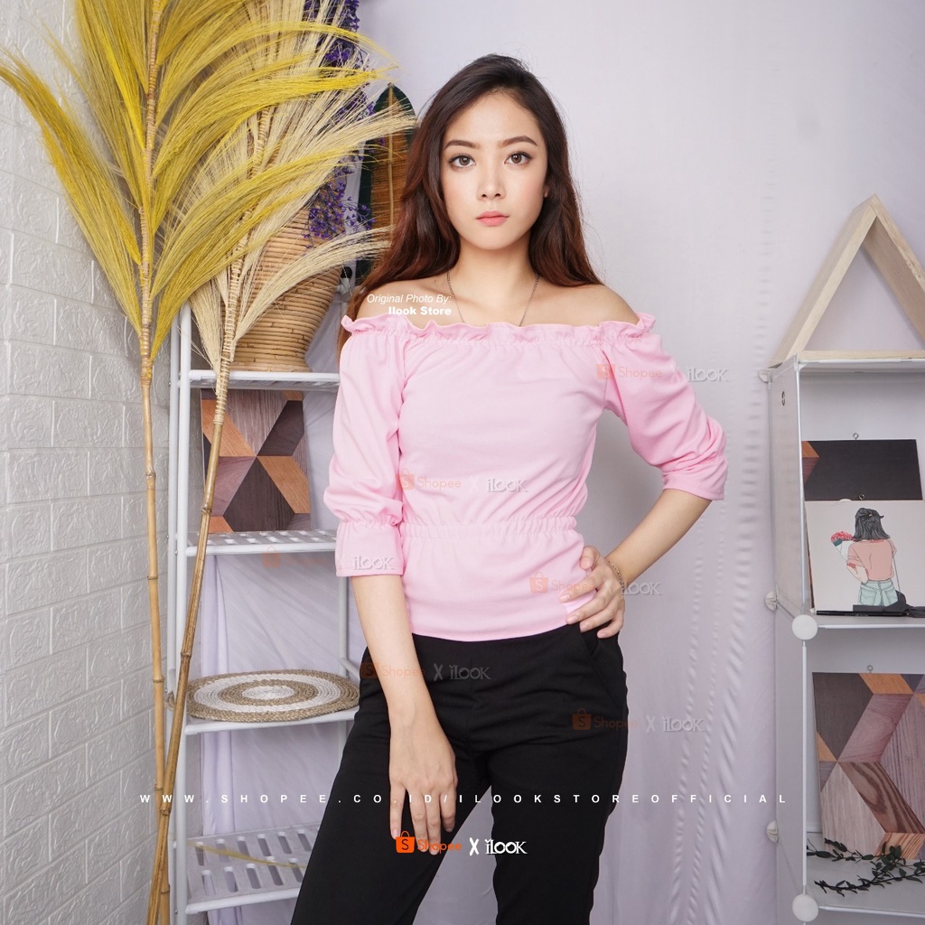 ilook | Mirabel Top Blouse | Blouse Wanita Bahan Creape Fit to L-MIRABEL - PINK