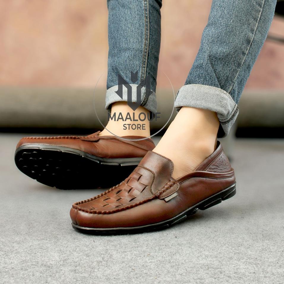 [89] MLF x BRESSO - Sepatu Pantofel Slip On Pria Kulit Resmi Warna Coklat - Pantopel Loafers Kantor 