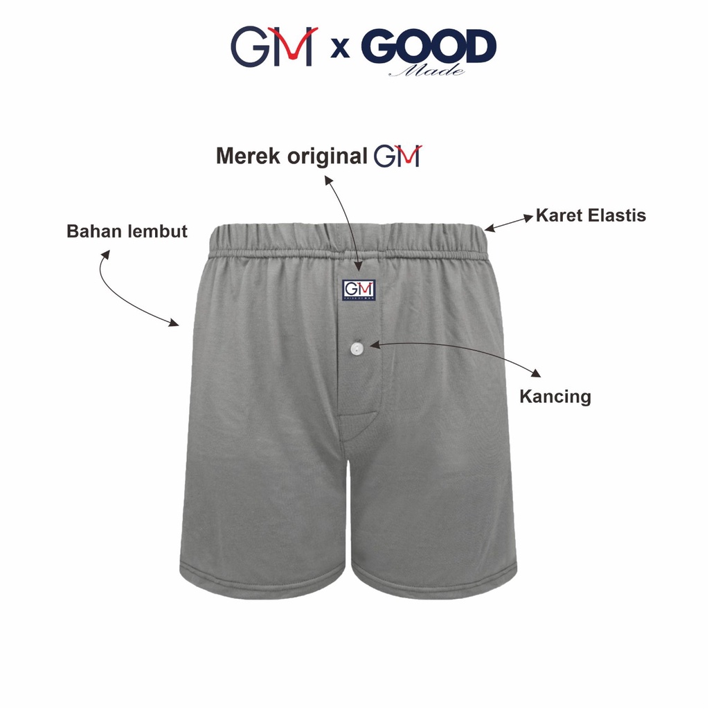 GOOD MADE - Boxer Pria Wanita Polos Model kancing Premium Quality | COD