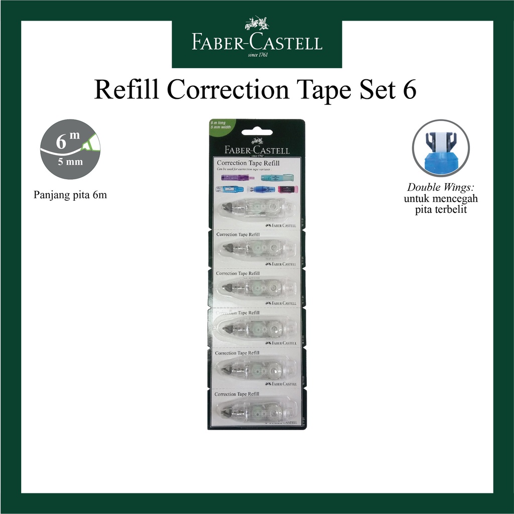 

Refill Correction Tape Faber Castell Tipe QAR/QJR/QDR/Chameleon/R1/Twist Correction Tape/Isi 6 Pcs