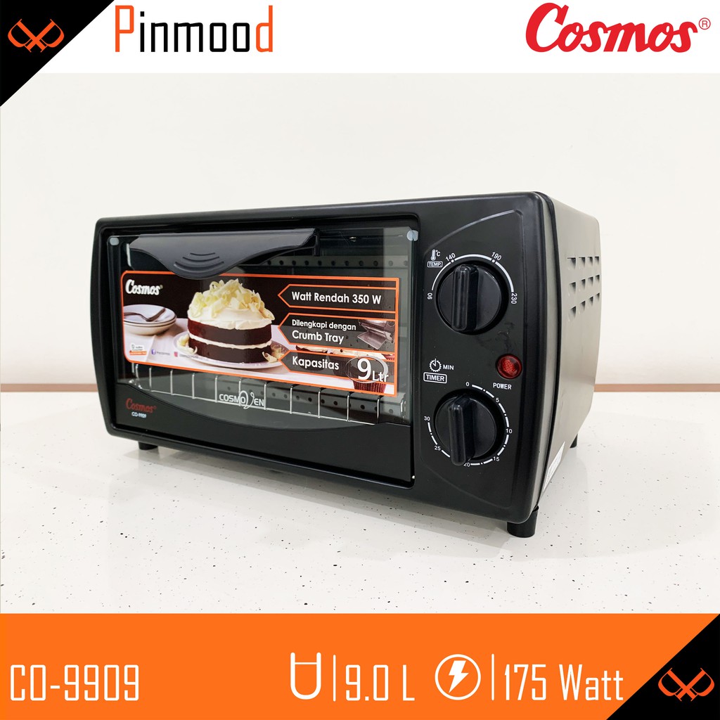 OVEN LISTRIK COSMOS CO-9909 B/ W / KAPASITAS 9 LITER / CO-9909B / PEMANGGANG BBQ MINI TIMER LOW WATT