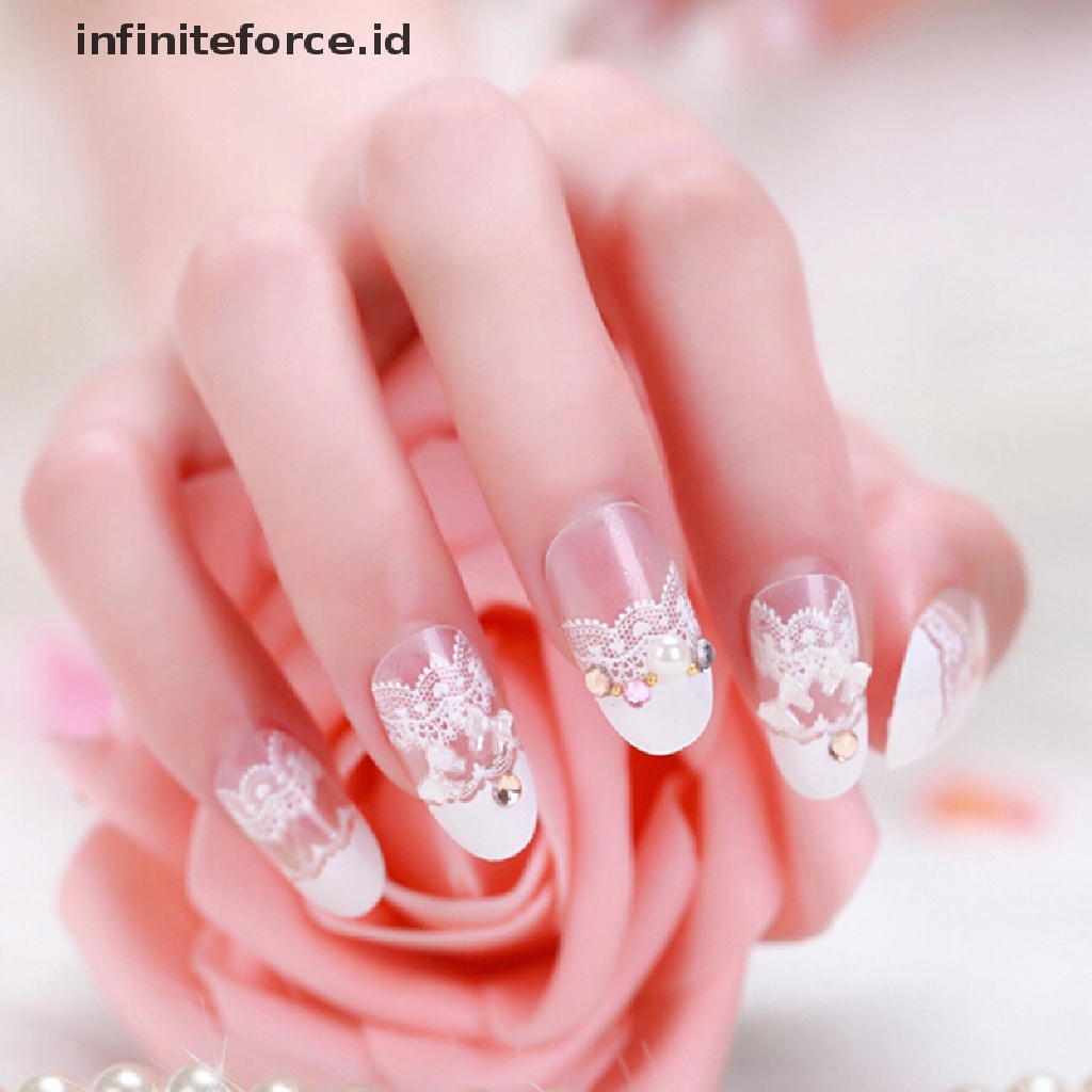 Infiniteforce.id 24Pcs / Set Kuku Palsu Akrilik full cover Aksen Kristal Untuk nail art / Manicure