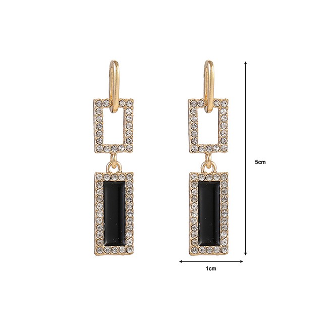 LRC Anting Tusuk Fashion Rectangle Diamond Dropping Alloy Earrings  K34423