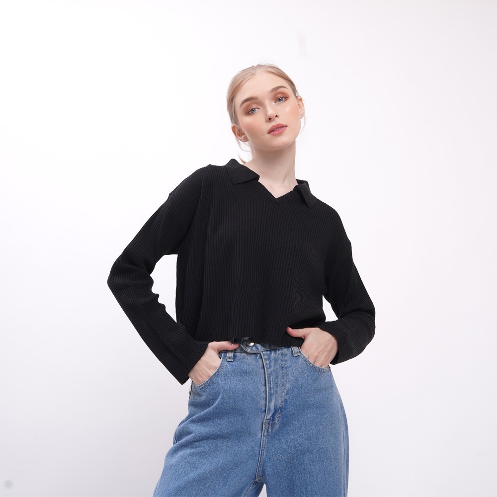 Aeris Polo Knit Crop Atasan Rajut