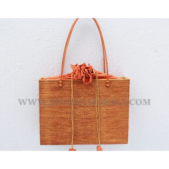 Lady Motif Rattan Handbag (L) | Tas Ratan Kain Wanita l Tas Ata Handbag Rotan Handmade Lokal Bali Gr