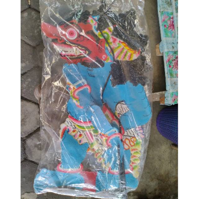 (BISA COD) KERAJINAN WAYANG KULIT BUTO PADAS GEMPAL BIRU 40x30 cm DALANG DEWASA - PAJANGAN DEKORASI