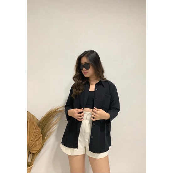 JOSHIN Atasan Kemeja Wanita Basic - Shirt Oversize button