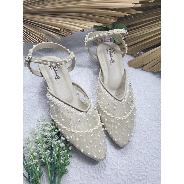 RaFaiZoutfit-reyna  sepatu wedding wanita sepatu cantik hells cream tali tinggi 3cm kaca