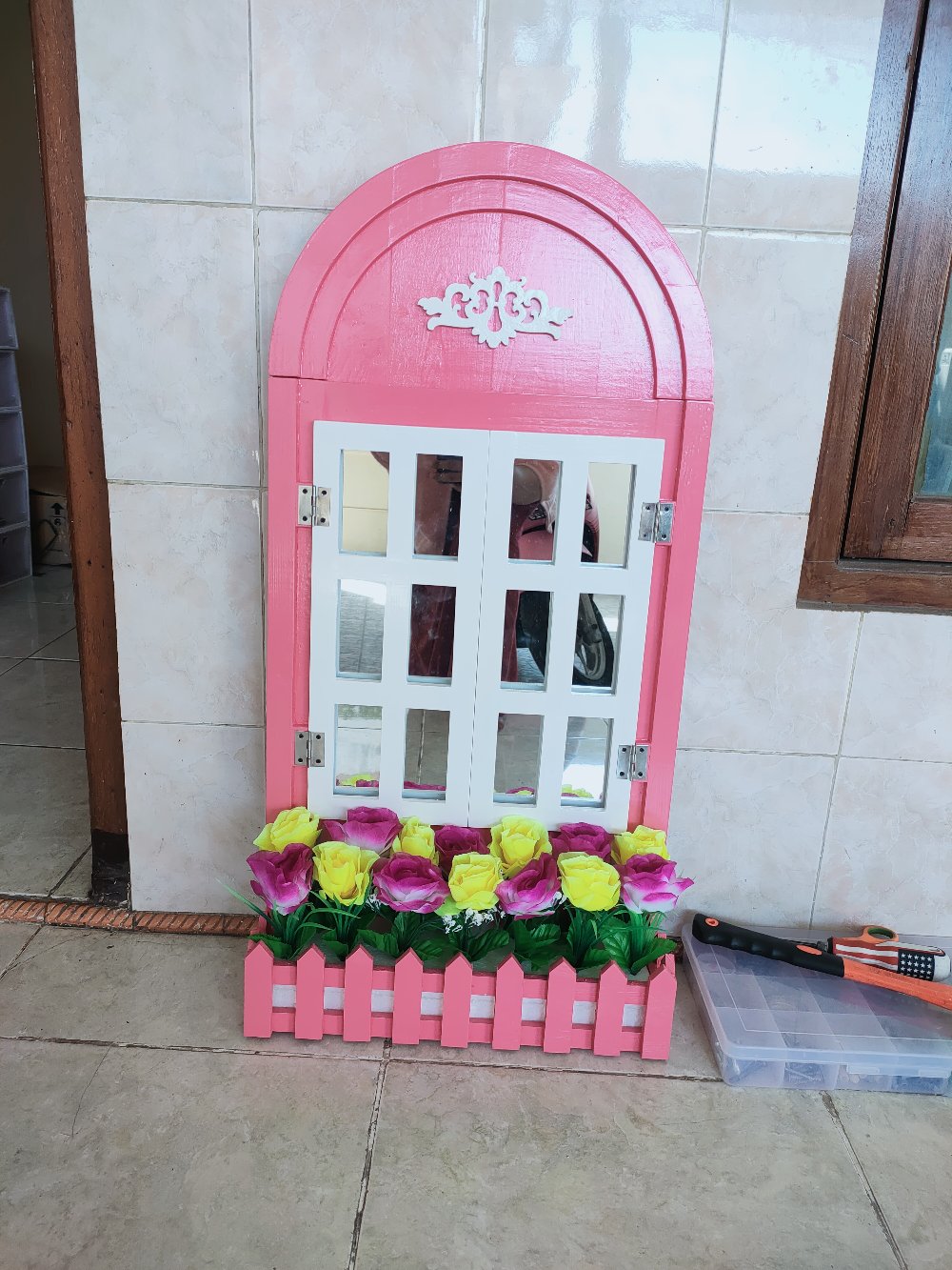 Vas Jendela Cermin Shabby Chic + Packing Kayu