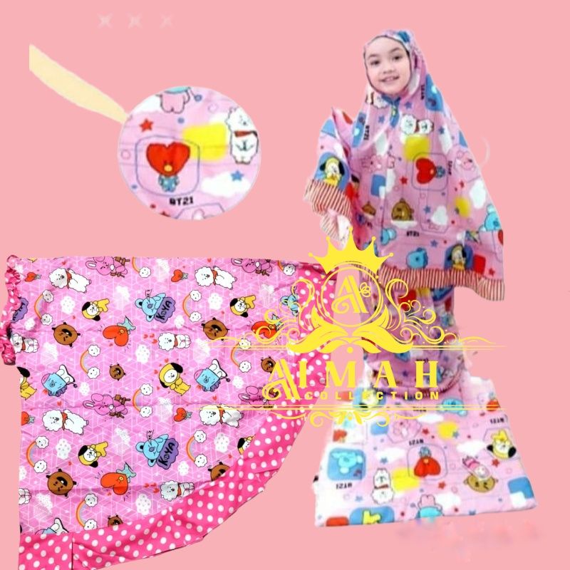 MUKENA ANAK PEREMPUAN BTS21 &amp; SQUID GAME USIA 1-10 TAHUN FREE TAS SEJADAH