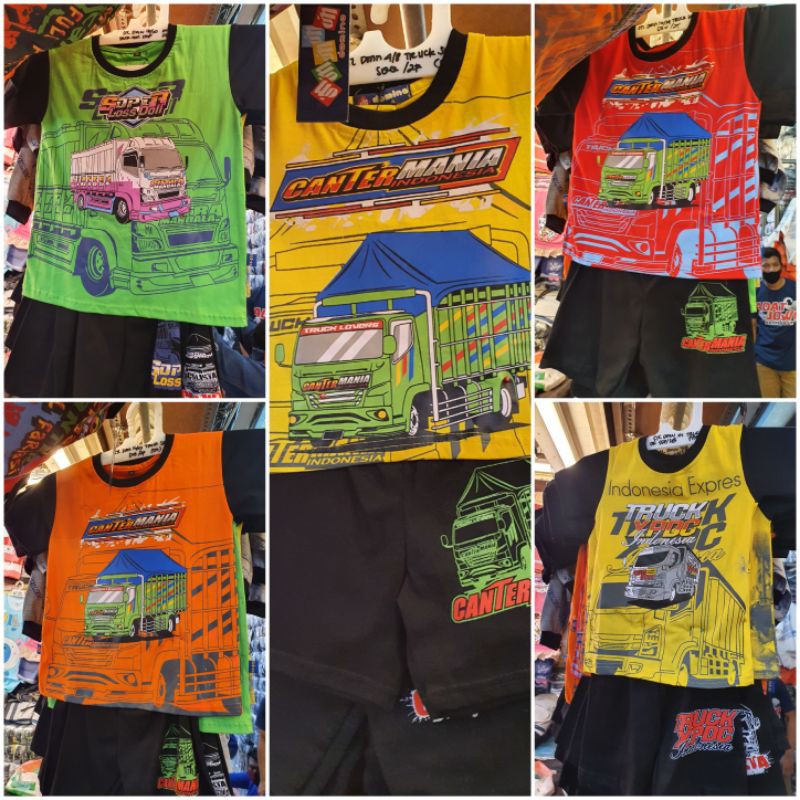 SETELAN KAOS TRUCK OLENG ANAK KIDS BAJU MOBIL DRIVER MANIA