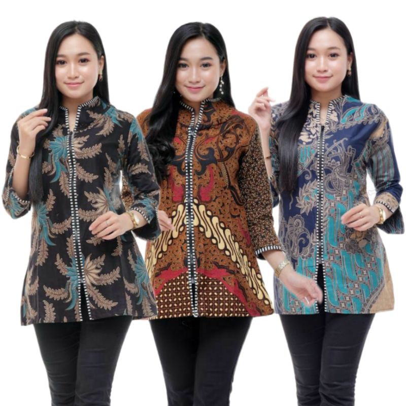 tey-17 Batik wanita ASJ SA HRB026 Kenongo Kemeja Tosca Pendek Modern Kerja