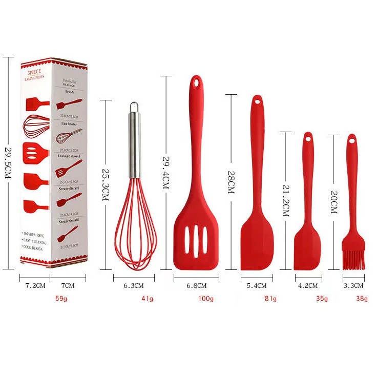 Spatula Silikon Set 5 in 1 / Spatula Set Alat Masak Sutil kocokan Silikon Set 5 in 1 (BEST QUALITY)