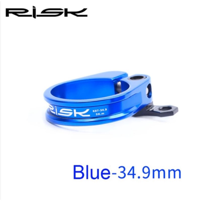 Risk Seatpost Seatclamp Clamp 34.9 mm + Guide Cable Dropper Klem Tiang Sadel Sepeda Biru