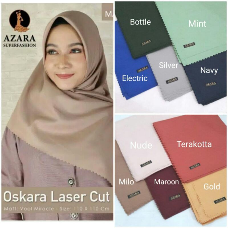 HIJAB AZARA OSKARA LASERCUT SEGI EMPAT VOAL JILBAB AZARA LASERCUT