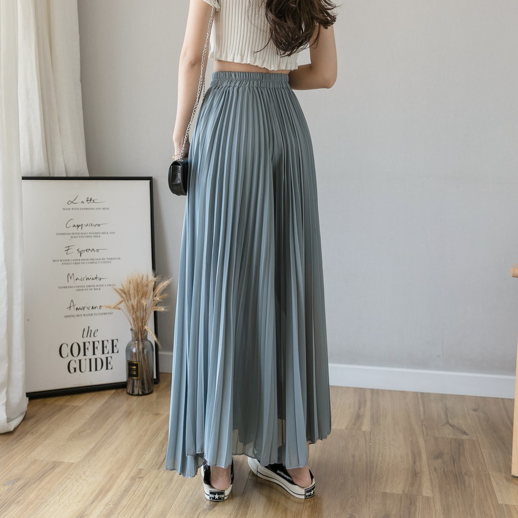 【Blossom】korean  Plain Pleated Wide Leg Pants 7258