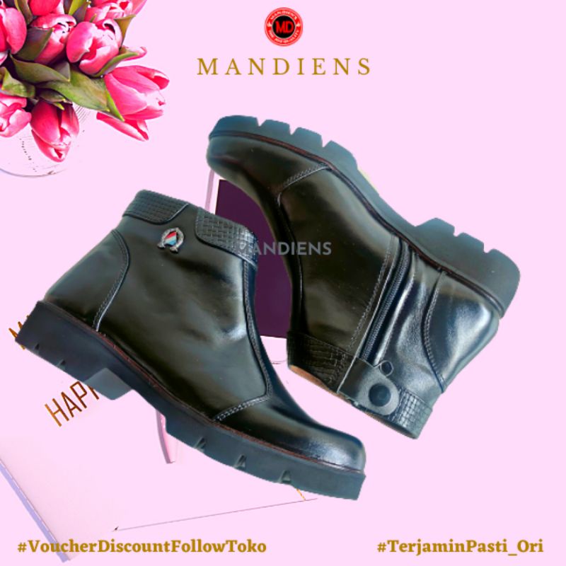 Medali - Sepatu Boots PDH Wanita Model Pdl Sus Hels Tinggi 3 CM - Sepatu PDH Polwan Secwan Bhayangkari Kowad Heels Wanita Kerja Resmi Boot Fashion Terbaru Kualitas Original Branded Boot Huitam Cokelat Putih