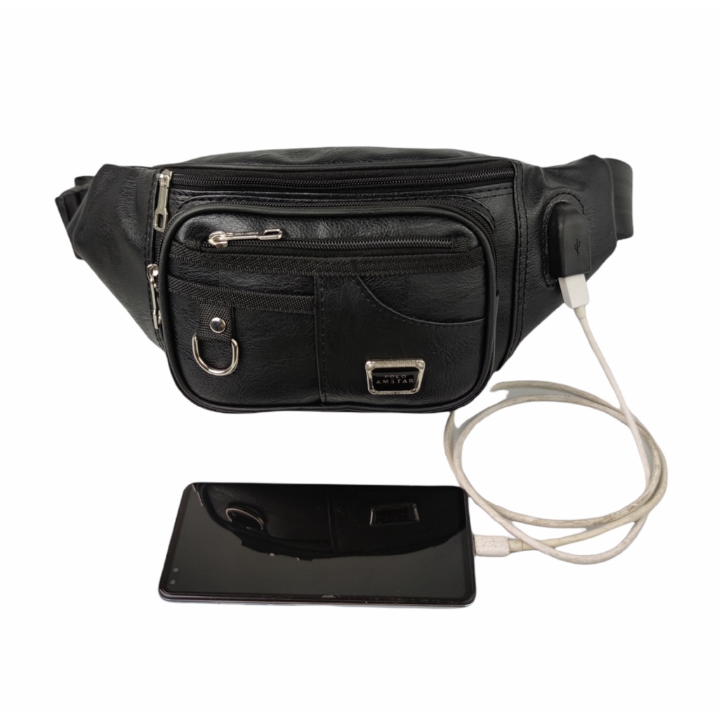 Waistbag / Tas Pinggang Kulit PU Leather Import Quality Original Polo Amstar FREE USB