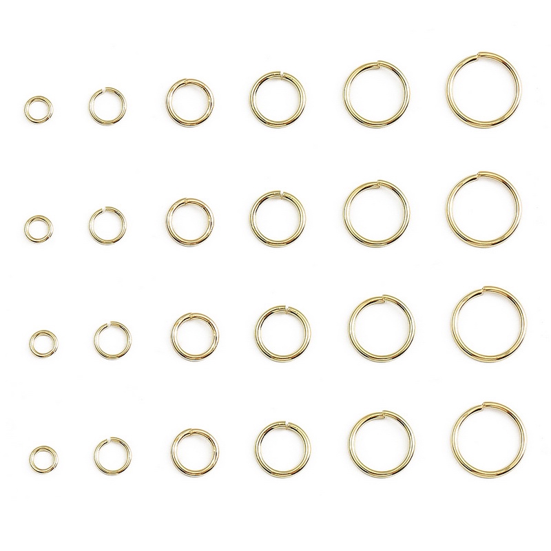 100pcs Cincin Lapis Emas 18k Model Terbuka Ukuran 3 / 4 / 5 / 6 / 7 / 8mm Untuk Membuat Perhiasan