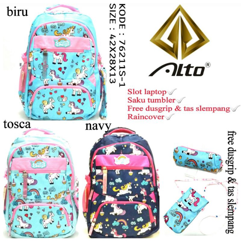 TERBARU TAS RANSEL SEKOLAH ANAK PEREMPUAN ALTO 76211S-1ADA RAINCOVER WARNA TOSCA BIRU DAN NAVY