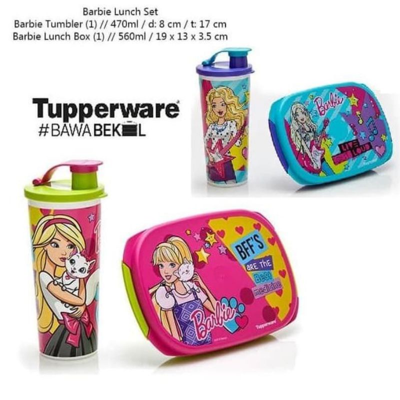 Tupperware Barbie Lunch Set (1 Set) Blue / Kids Tumbler Box  Bawa Bekal Karakter Anak Sekolah