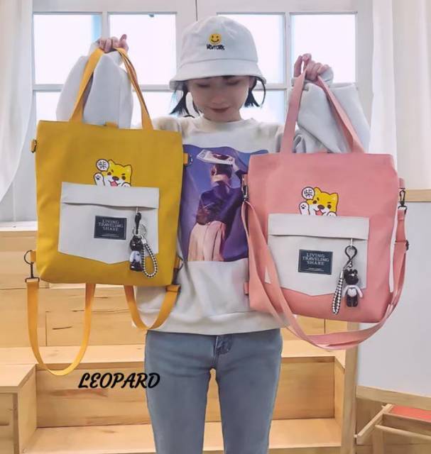 Tas Tote Wanita Kartun Dicetak Kawaii Lucu Zipper Besar Kapasitas In Siswa Kanvas Tote Tas Fashion