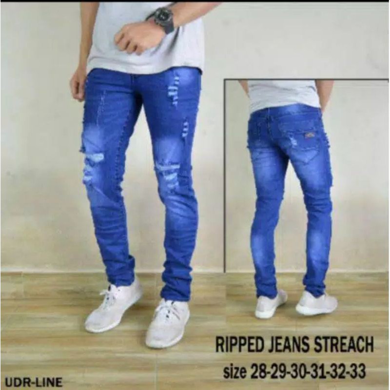 CELANA PANJANG SOBEK DISTRO STONE / JEANS SOBEK PANJANG PRIA