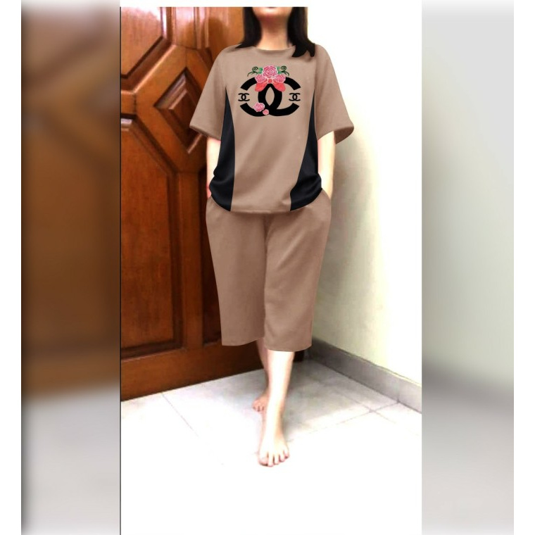 Baju Stelan Wanita Tunik Polos Import Kekinian Terbaru 2021 Alea  DS195 Set Jumbo Gisel Mocca [Setel
