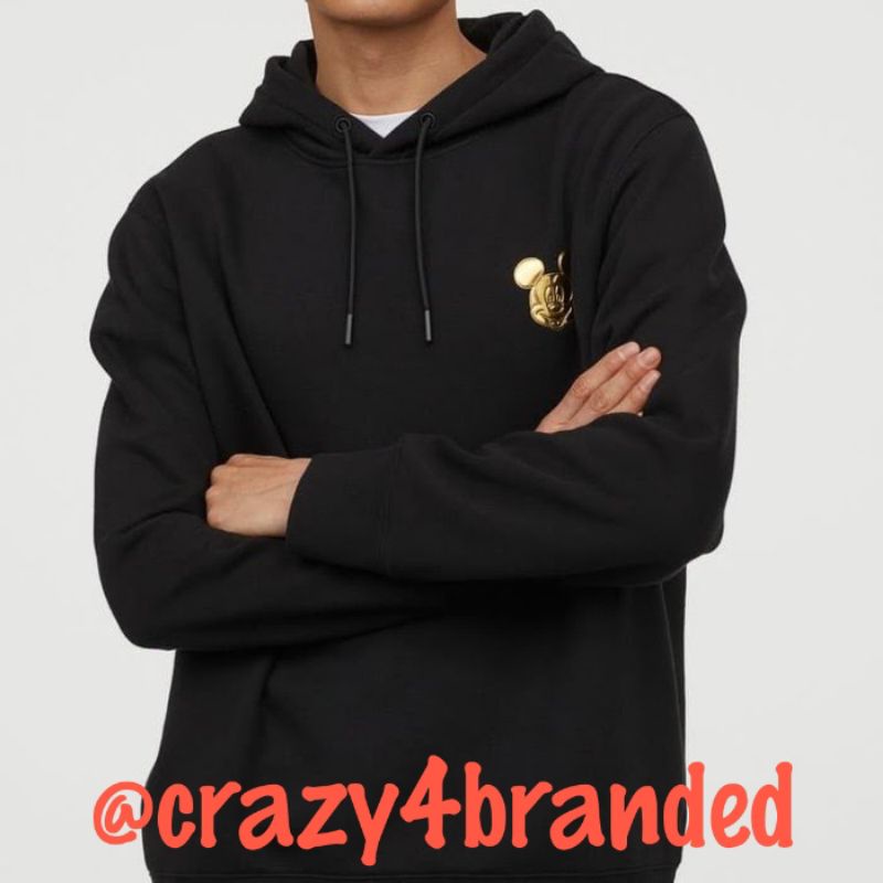 H&M × Disney Mickey Gold Embossed Logo Hoodie Sweatshirt
