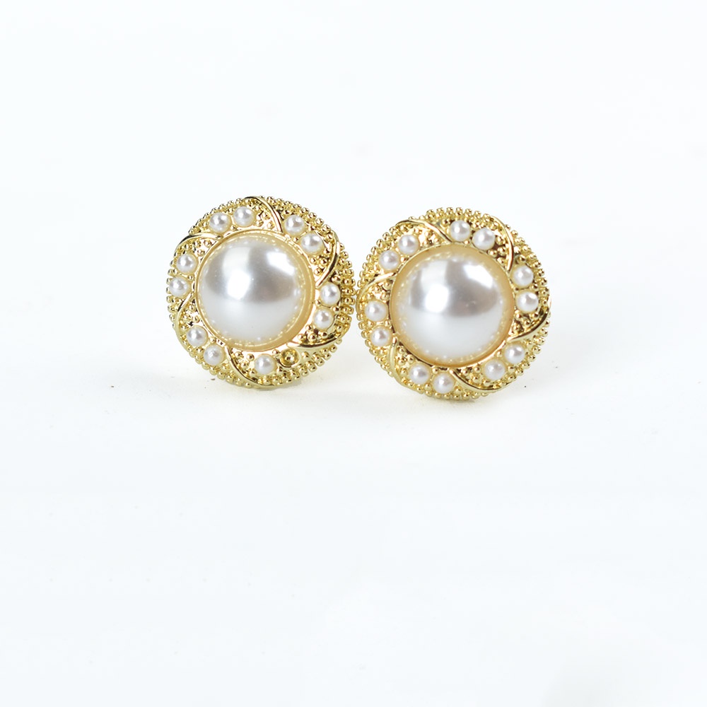 Anting Klip On Tanpa Tindik Desain Geometri Hias Mutiara Imitasi Warna Emas Untuk Wanita
