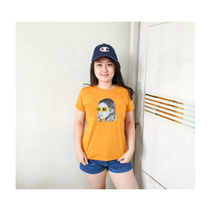 VS - HELLO | Baju Tumblr Tee BAJU Kaos Wanita Lengan Pendek Warna Hitam Putih Mustard