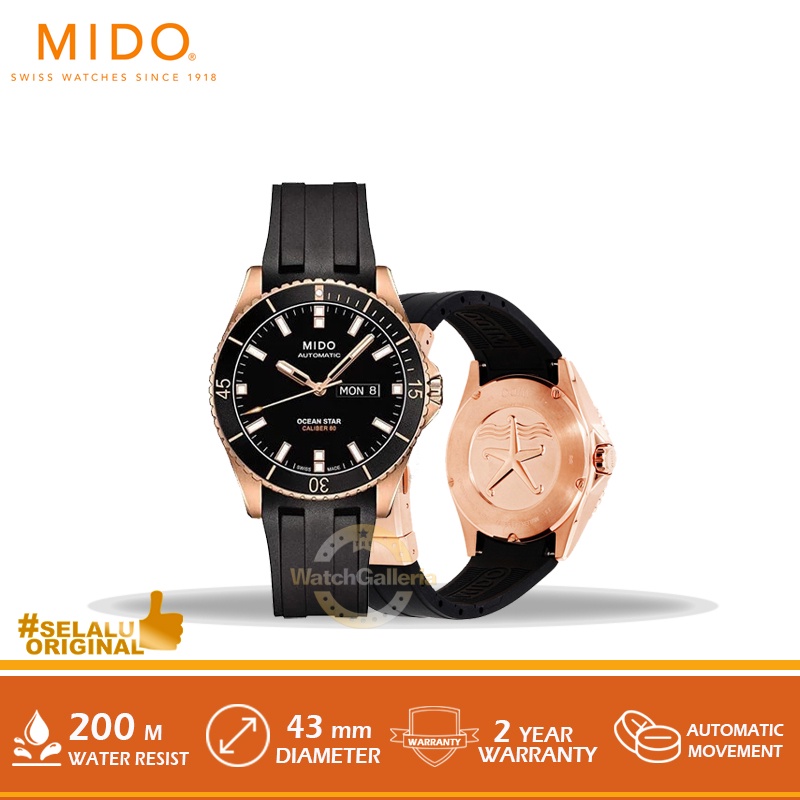 Mido M026.430.37.051.00 Ocean Star Caliber 80 Automatic Black Dial Black Rubber Strap