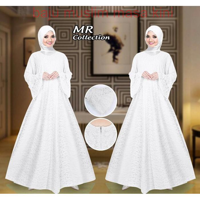 BAJU BUSANA MUSLIM GAMIS HAFSYAH SYARI PUTIH JUMBO BRUKAT NO PASMINA .