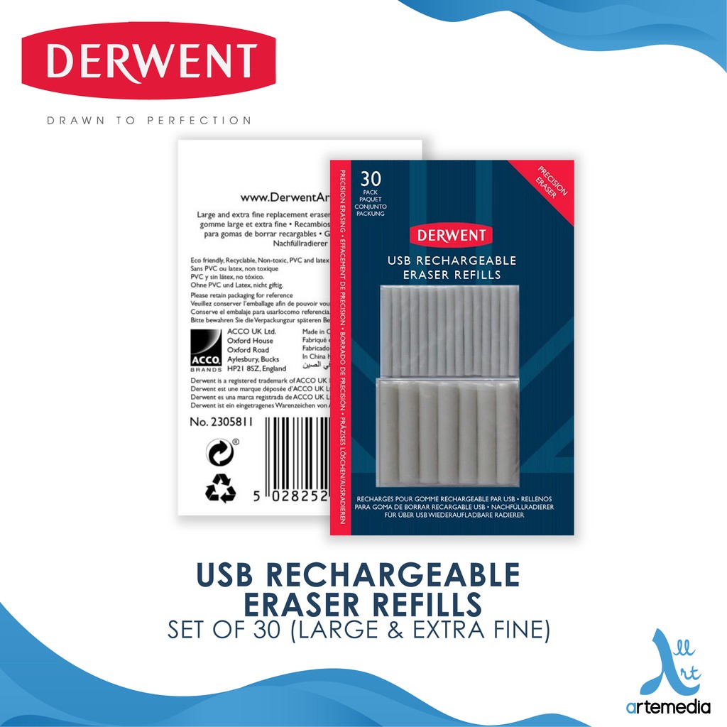

Derwent 30 pcs USB Rechargeable Eraser Blister Pack Refill