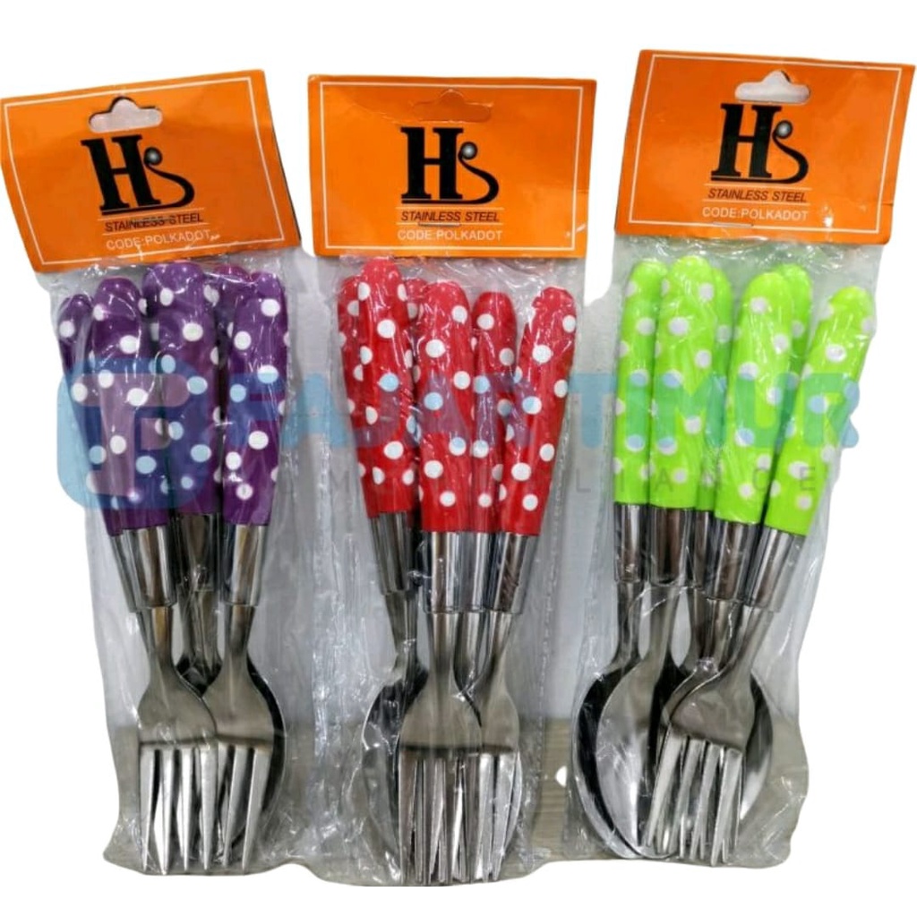 SENDOK POLKADOT GARPU PISAU STAINLESS STEEL 24 PCS FBL