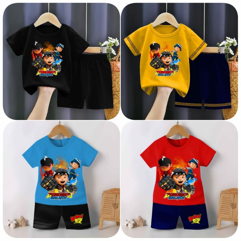 STELAN KAOS ANAK MURAH 1SET LUCU GAMBAR BOBOBOI TINJU KEREN