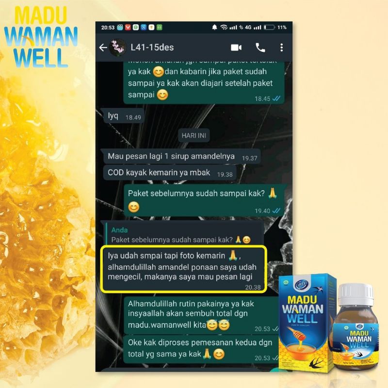 Madu Waman Well Madu Flu Batuk Demam Radang Tenggorokan Amandel Anak Madu wamanwell 250 gr ASLI