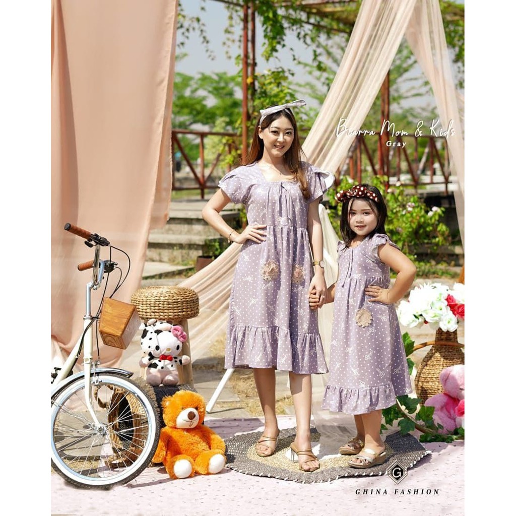 BIARA DRESS MOM & KIDS BY GHINA FASHION || DRESS COUPLE MOM & KIDS || MIDI DRESS ADEM || HOMEDRESS M