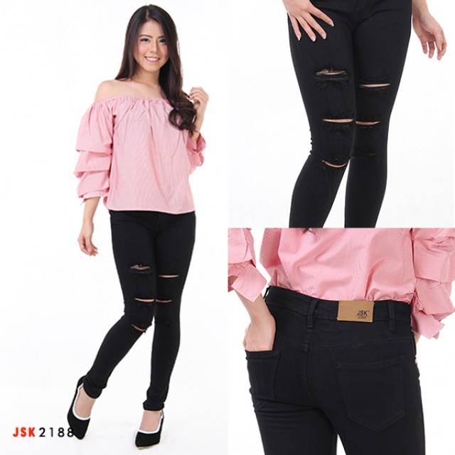 Celana Panjang Ripped Jeans Skinny Jeans Hitam Denim Jeans JSK Jeans Original Import