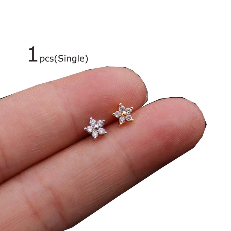 1piece Flower 20G Earrings Cartilage Tragus Helix Piercing 6mm Length